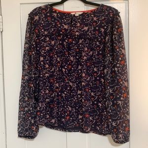 Boden Navy and Red Floral Blouse